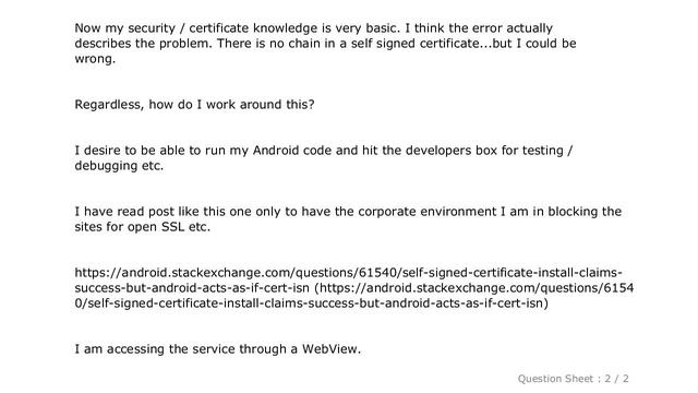 Android : Android Emulator "Chain Validation Failed" connecting developers machine with self-signed смотреть онлайн