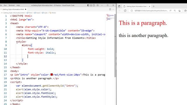 getting style information from element dom | dom styling js