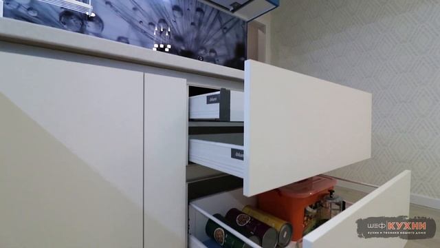Яркая кухня в синем и белом цвете