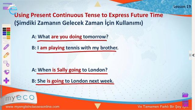 Elementary Lesson 19: Present Continuous Tense to Express Future Time┃MyECO