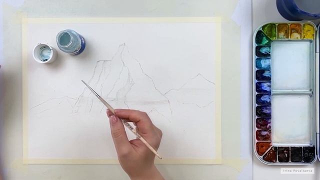 Как рисовать небо и контрастный горный пик акварелью смотреть онлайн