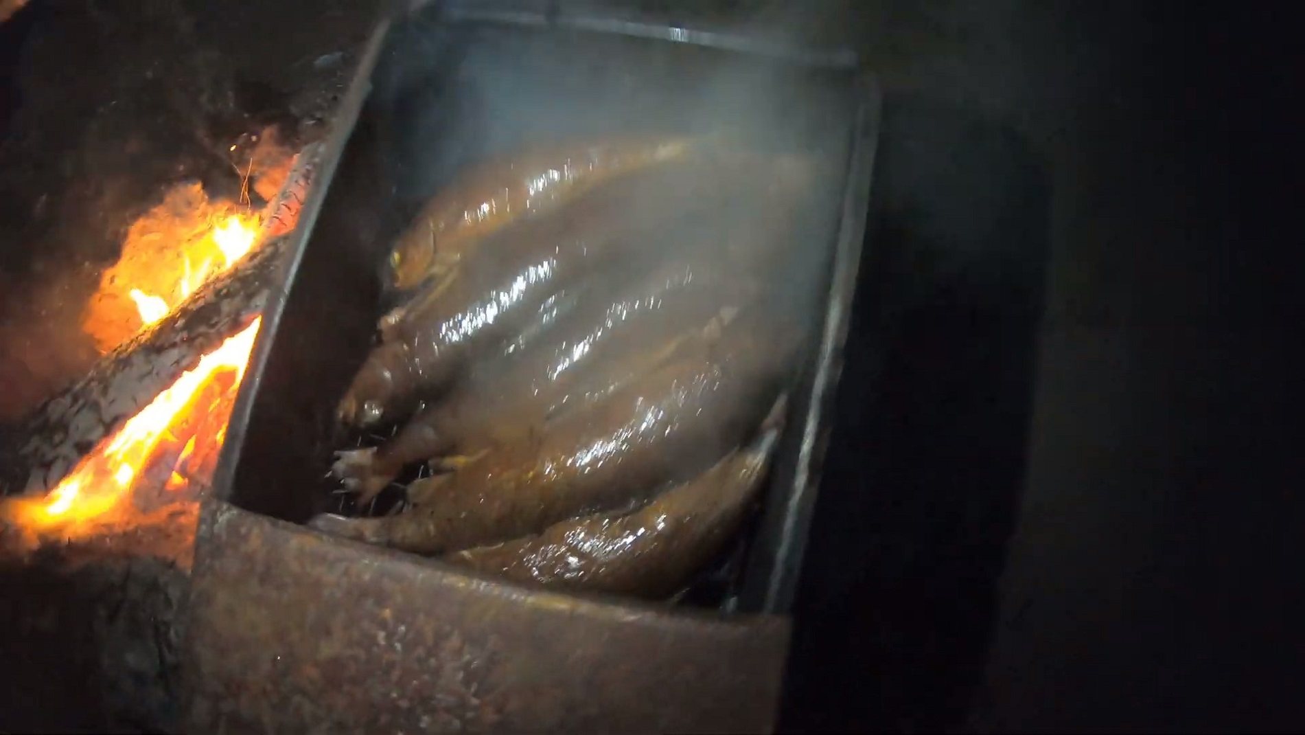 Крупный хариус горячего копчения.