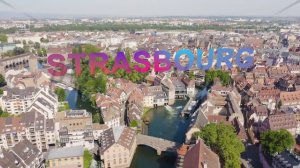 Inscription on video. Strasbourg, France. Quarter Petite France, Vauban Dam. Lightning strikes the