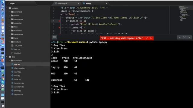 Python Projects # 1 Simple Inventory System