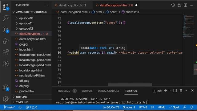 Data decryption in javascript Form | base64 | ATOB | Decoder/Encoder in Javascript Local storage