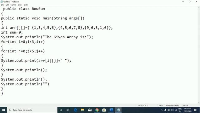Sum of Each Row in a Multi Dimensional Array in Java