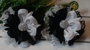 МК. Школьные бантики инь-янь на заколке из репсовой ленты 4 см. своими руками.