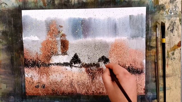 Watercolor. First snow. (Акварель. Первый снег.) смотреть онлайн
