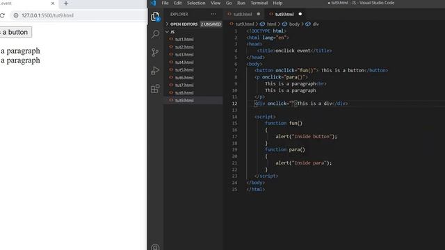 9.  onclick event in JavaScript | JavaScript tutorial for beginners