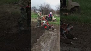 Посадка картошки мотоблоком МТЗ с заводским окучником.