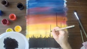 Рисуем закат гуашью