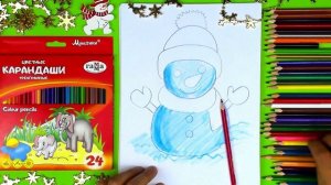 Снеговик на Новый год - урок рисования как нарисовать СНЕГОВИКА