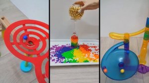 ASMR Video with jingle bells, beads, balls,  kinetic sand, wooden toys, marble run and other