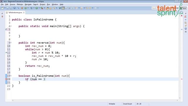 Methods with Parameters | Program to find Palindrome | Java tutorial for Beginners 16 | TalentSprin смотреть онлайн