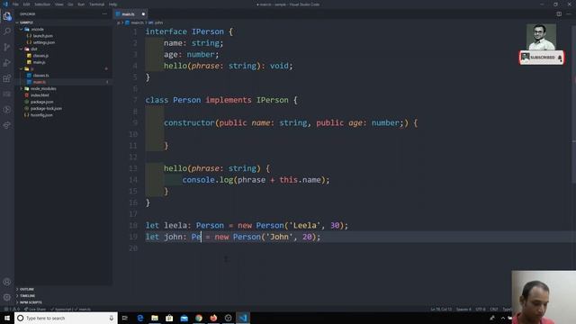36. Implementing Interfaces with classes in the typescript.