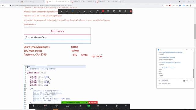 Java Object Oriented design model 3/6  Invoice project,  Design Address class