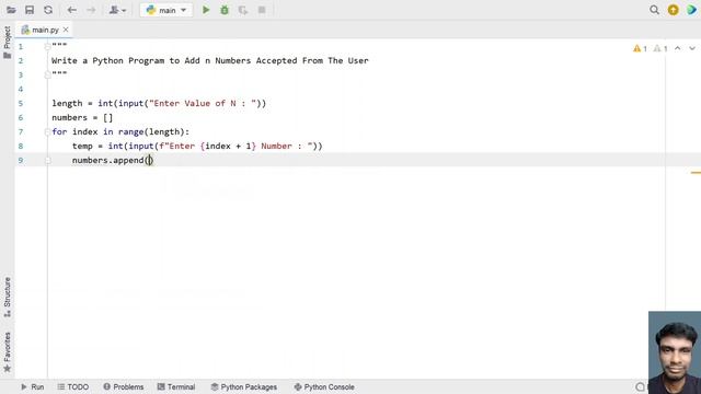 Write a Python Program to Add n Numbers Accepted From The User