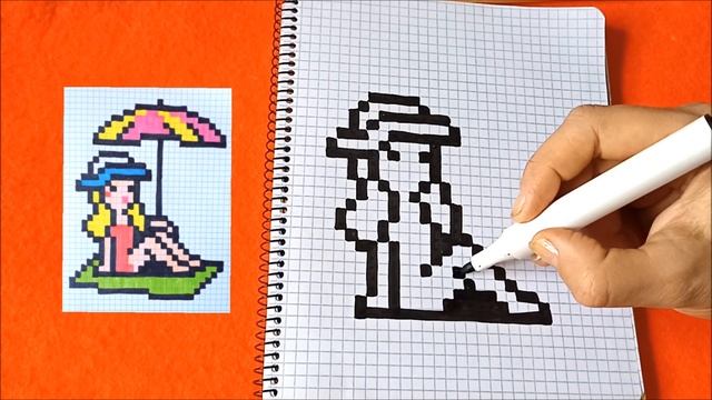 Девочка на Пляже Как рисовать по клеточкам Просто How to Draw Girl on the Beach Pixel Art смотреть онлайн