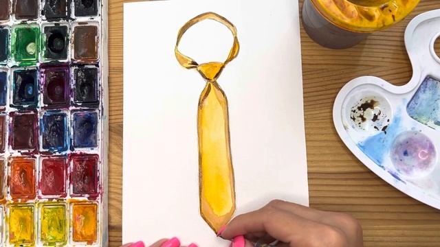 Как нарисовать галстук карандашом и акварелью начинающим | Рисунок поэтапно и легко для детей