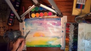 рисуем небо акварелью по мокрому листу