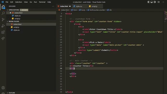2. Creating a Basic HTML Layout of Countdown Project  | JavaScript Countdown Project Tutorial