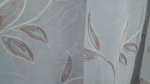 Льняной тюль вышивка (бежевые веточки)
