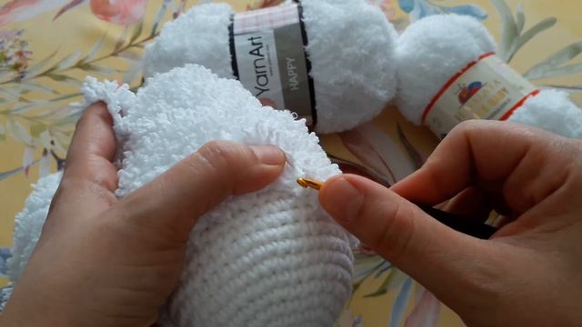 Kartopu Anakuzusu, Himalaya Toffe Baby, YarnArt Happy ile kuzu örülmesi (How to crochet fuzzy yarn? смотреть онлайн