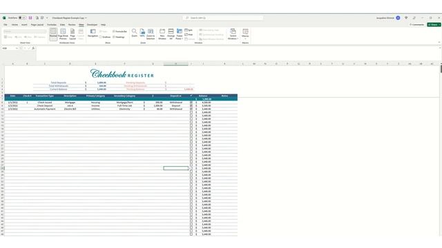 Checkbook Register Spreadsheet Excel and Google Sheets Instructions