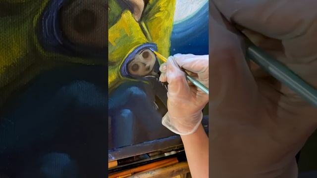 Coraline Painting with REAL Button Eyes 2