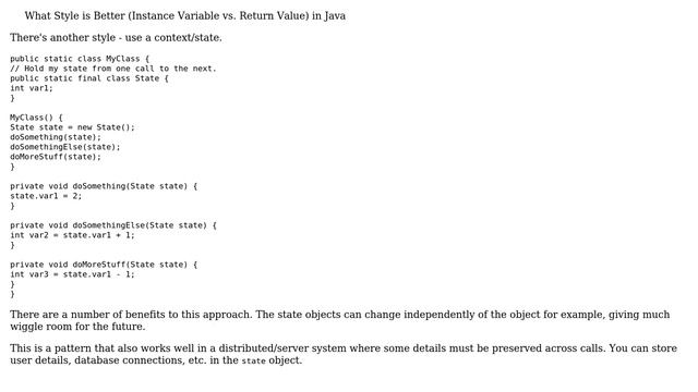 What Style is Better (Instance Variable vs. Return Value) in Java (8 Solutions!!)