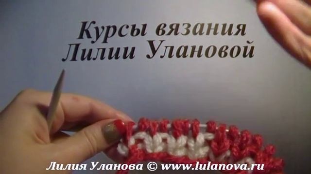 Комплект Красно-белый - вязание шарфа спицами - Scarf knitting