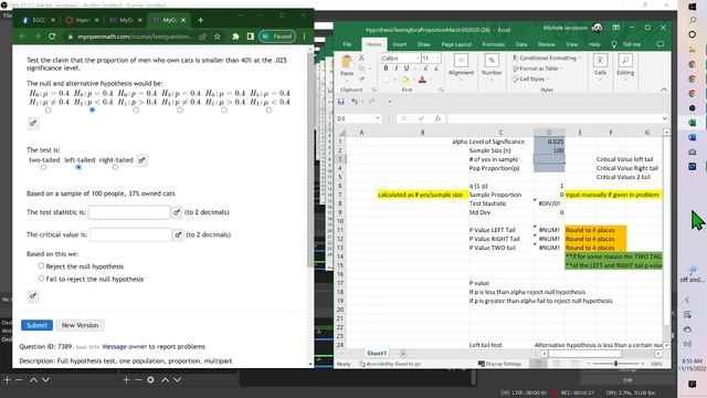 MTH128 Chapter 9 test proportion of men that own cats смотреть онлайн