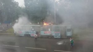 В Прокопьевске загорелся трамвай