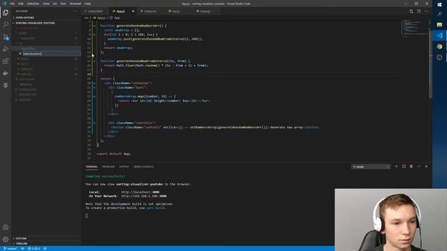 Создаем визуализатор алгоритмов сортировки на React. Часть 1. Selection sort algorithm