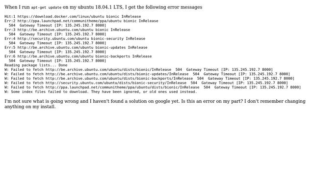 Gateway timeout when running apt-get update смотреть онлайн