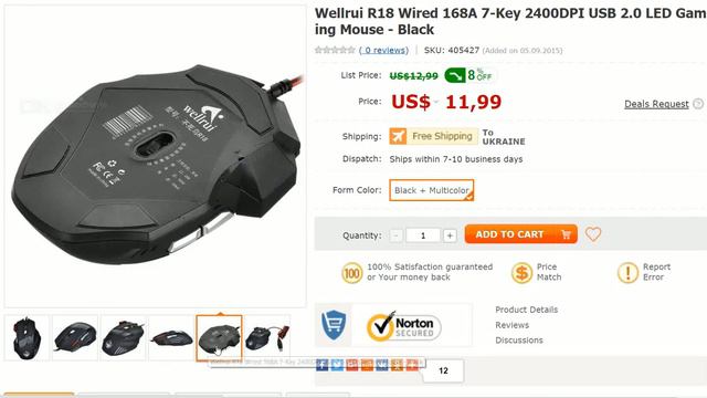 Wellrui R18 Wired 168A 7-Key 2400DPI USB 2.0 LED Gaming Mouse - Black смотреть онлайн