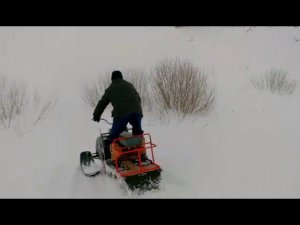 Доработка мотособаки до снегохода. Заезд на бугор Все