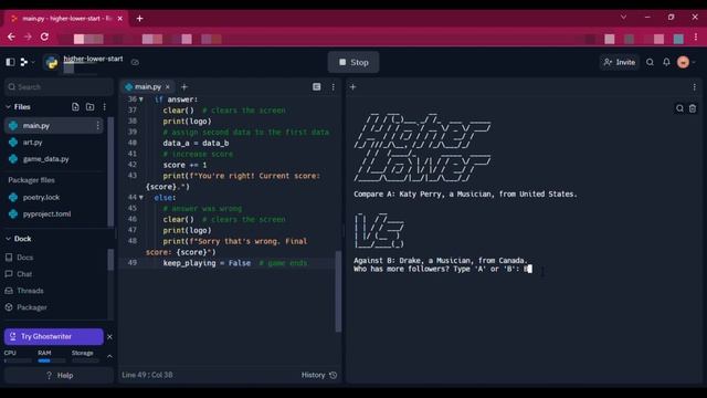 Higher Lower Project | #100DaysOfCode | Python