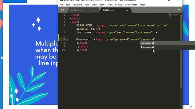 Lec 20: Part II- HTML forms | password input control | multi line input control | how to create for