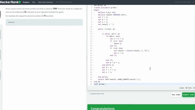 Hackerrank SQL Solution #4 Advanced SQL - Print Prime Numbers