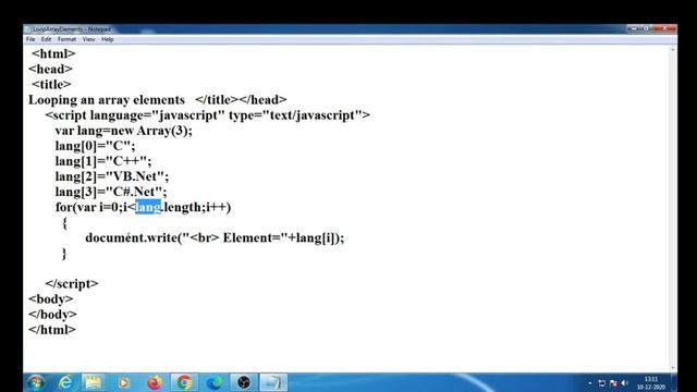 javaScript Tutorial For Beginners | 15. How to use for loop with array in javaScript