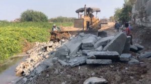 Crazy Dump Truck Delivery Heavy Concrete And Flying Wheel,Bulldozer Pushing Filling The Land