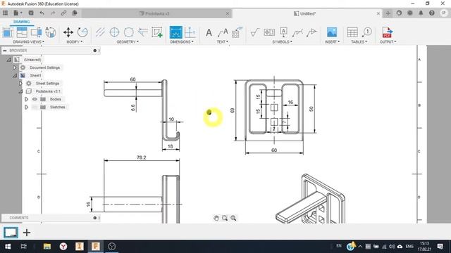 Fusion 360. Создание чертежа модели. смотреть онлайн