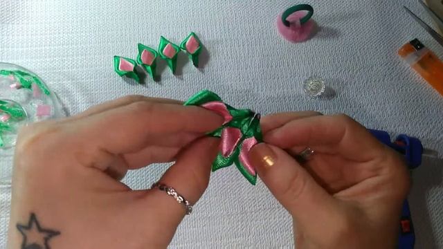 Цветок бантик из атласных лент * Заколка из лент * Легко и просто *