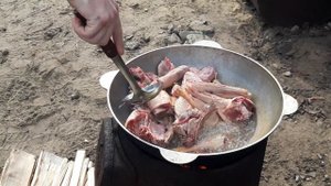 Казан-кебаб из гуся! Гусь в казане на костре