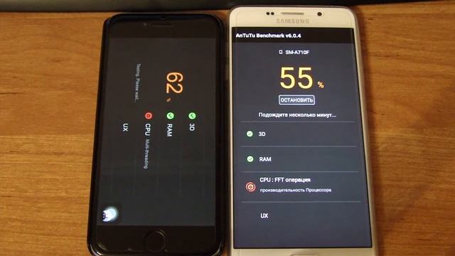 Apple Iphone 6 IOS 9.2 vs Samsung Galaxy A7 2016 Antutu 6.0.4 смотреть онлайн