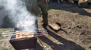 Цветник и курочки в деревне.