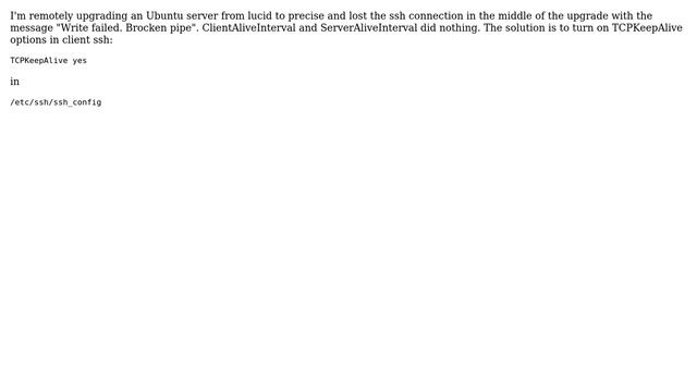 Ubuntu: How to prevent "Write Failed: broken pipe" on SSH connection? смотреть онлайн