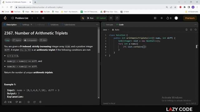 LeetCode in Java | Problem Solving in Arrays :Easy Question | Number of Arithmetic Triplets