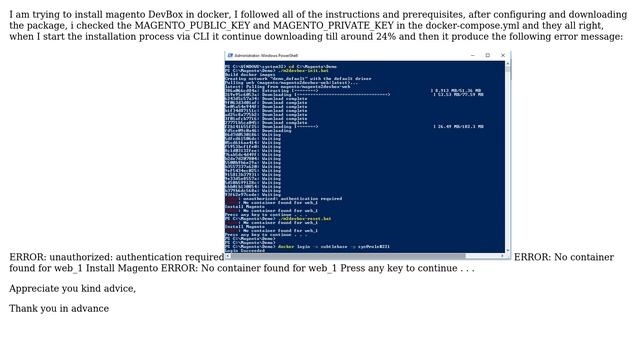 Magento: Error unauthorized: authentication required while installing the Devbox in docker смотреть онлайн